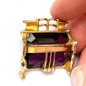 Vintage Gold tone Purple Glass Piano Brooch